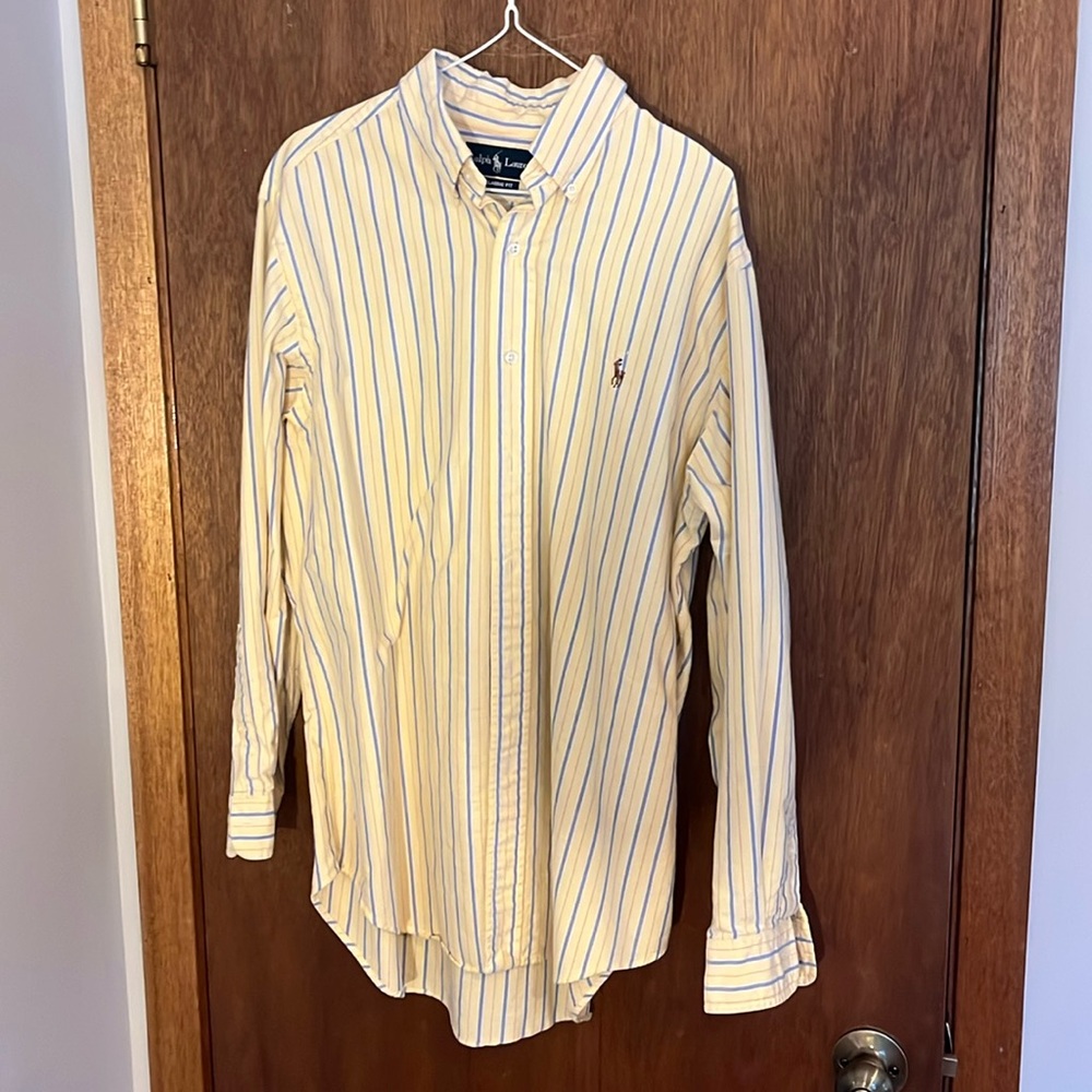 Ralph Lauren Dress Shirt Men’s 16.5 Neck 32/33 Sleeve Yellow and Blue Striped